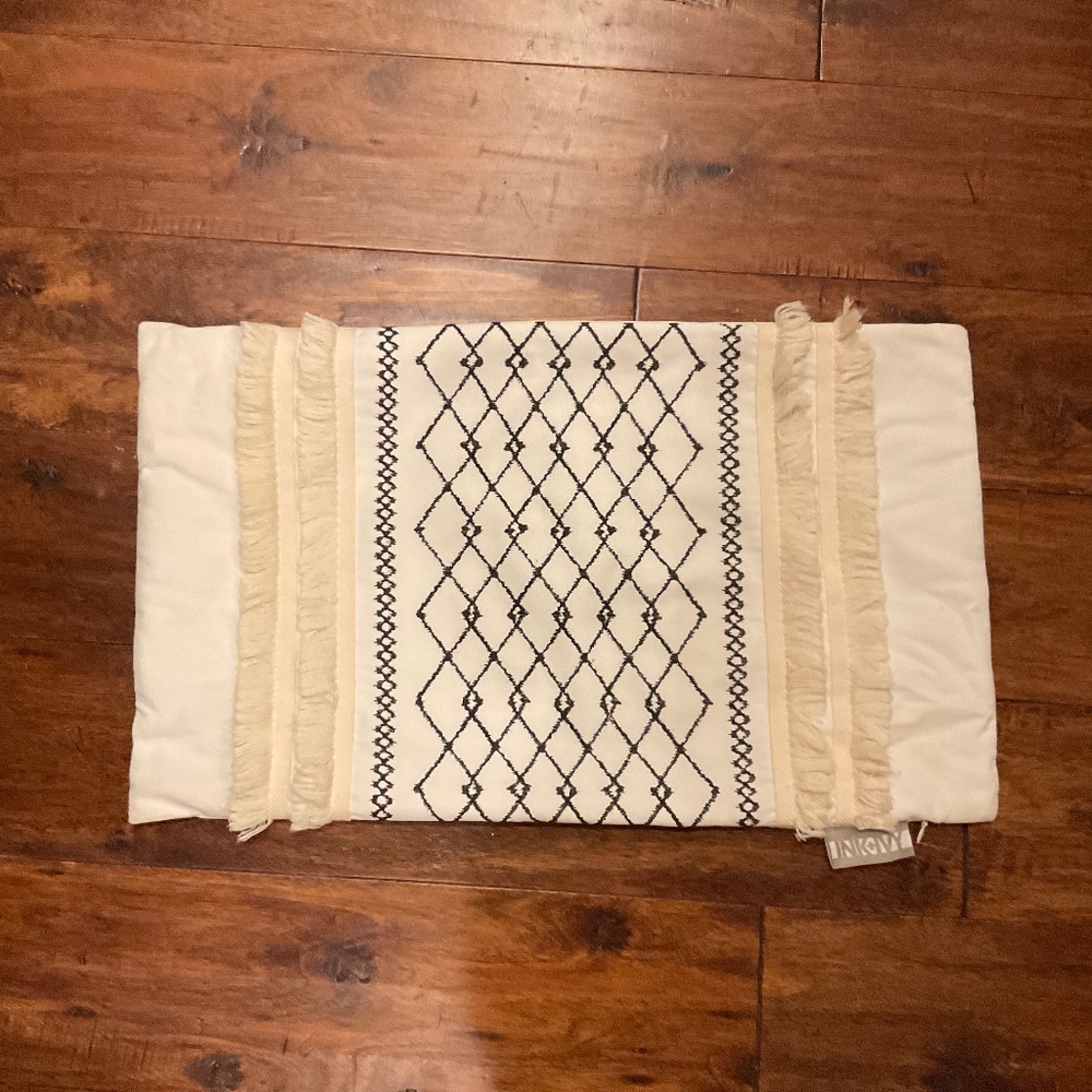 Bea Embroidered Cotton Oblong Pillow with Tassels